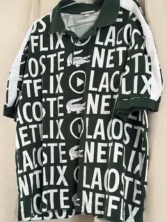 LACOSTE LACOSTE×NETFLIX 総柄プリント 半袖 ポロシャツ