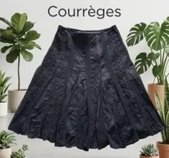 クレージュ Courrges スカート フレア 台形 スモッキング 黒 Mのサムネイル