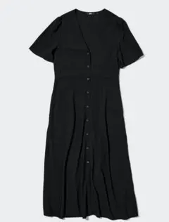 UNIQLO Vネックフレアワンピース 半袖 ブラック　L 新品未使用