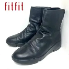 fitfit シフォンブーツ ショートブーツ　バックジップ　本革　レザー