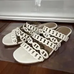 美品 エルメス サンダル タラサ シェーヌダンクル ブラウン/ゴールド