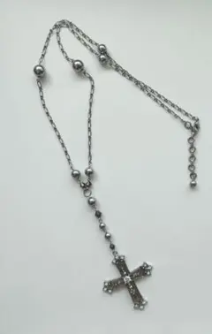 シルバー ブラック 十字架 ロング ネックレス (No.28)
