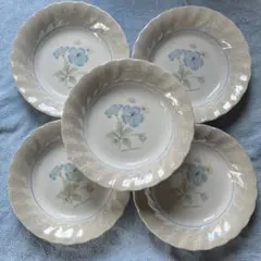 青い花柄の陶器　中皿　5枚セット