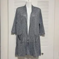 リブ編みロングカーディガン ヘザーグレー LL