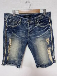 【美品】FUGA デニムハーフパンツ　ダメージ加工　インディゴ　44サイズ　希少のサムネイル