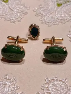 レトロ 翡翠色 カフスボタン タイピン セット 上品 フォーマル ビジネス