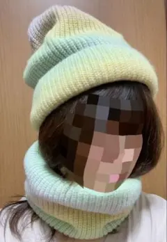 パステルカラー ニット帽 ネックウォーマーセット