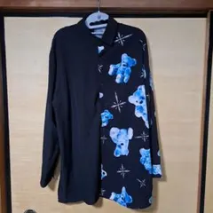 TRAVAS TOKYO トラバス クマ総柄バイカラーシャツ ブルー 青 黒のサムネイル