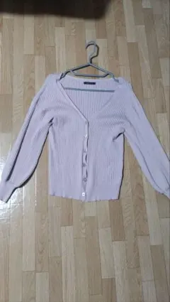 リブ編み くすみピンク カーディガン M