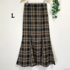L＊黒 チェック マーメイドスカート ロングスカート ジーユー