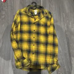 イエロー ネイビー チェック ネルシャツ