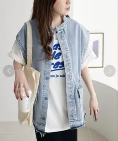 【新品未使用】Discoat リメイクデニムベスト　ブルー　フリーサイズ