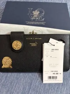 【極美品】A.D.M.J. スリムウォレット 牛革/スワロフスキー 黒 日本製のサムネイル