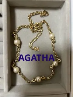 AGATHA ゴールド コットンパール チェーンネックレス