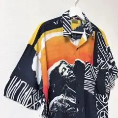 【至高のデザイン】ボブマーリー レーヨン100% 半袖シャツ M ラスタ 総柄のサムネイル