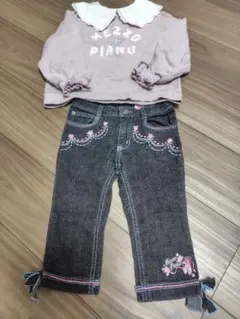 メゾピアノ 刺繍デニムパンツ ユニコーンカレッジロゴ 襟付きトレーナー120