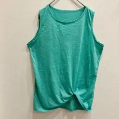 輸入古着 杢柄 ノースリーブ クルーネック ツイスト L 緑緑 混紡 デイリー