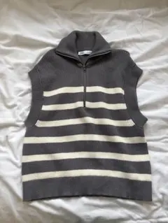 ZARA ボーダーハイネックニットベスト