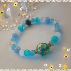 ❁金運＊仕事運＊開運【桜の転写ビーズ・エンジェライト・タイガーアイ・翡翠】ブレス