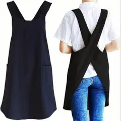 防水 防汚 エプロン カフェエプロン 黒 バッククロス おしゃれ 美容師 ワークのサムネイル