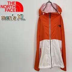 ノースフェイス ウインドブレーカー オレンジ×ホワイト メンズXL