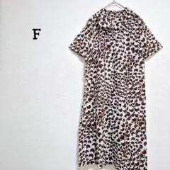 総柄 レトロ 半袖 シャツワンピース 個性的 ブラウン フリーサイズ