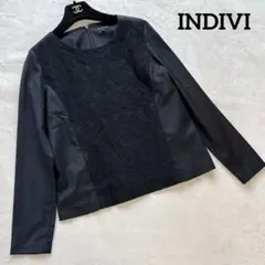 美品✨INDIVI インディヴィ レース切替ブラウス ブラック 長袖 フォーマル