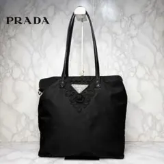 071 極美品 PRADA 刺繍装飾 トートバッグ ハンドバッグ 黒 b1のサムネイル