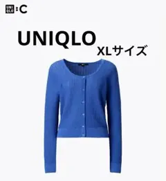 新品ユニクロ：C レースラウンドネックショートカーディガン XLブルー