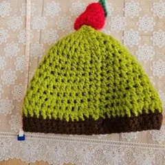 ハンドメイド　帽子　毛糸　いちご