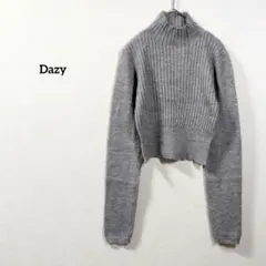 Dazy リブ編みグレーニット セーター　クロップ丈 伸縮性 L