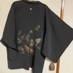 昭和レトロモダン希少アンティークな長羽織り孔雀紋様豪華ラメ入り裄65.5