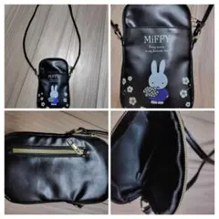 ミッフィー スマホショルダー バッグ 黒 PUレザーバッグ