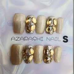 【S-135】ゴールドマグネットとストーンのネイルチップꕤ︎︎Sサイズ