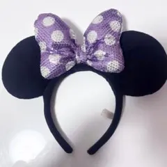 ディズニー　ミニーマウス　カチューシャ　紫　リボン