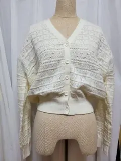 AG by aquagirl　アイボリー レース編み クロップドカーディガン