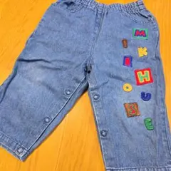希少 ミキハウス レトロ デニムパンツ 80cm カラフル刺繍