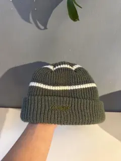 XLARGE ストライプニット帽 オリーブグリーン