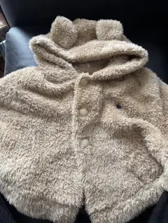 ベージュ フリース フード付きポンチョ
