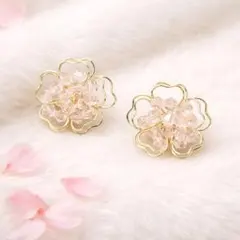 S925 お花 ピアス ピンク さくら かわいい ビーズ ゴールド おしゃれ