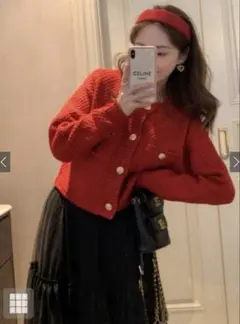 GRLゴールドボタンショート丈ニットカーディガン[an1347]