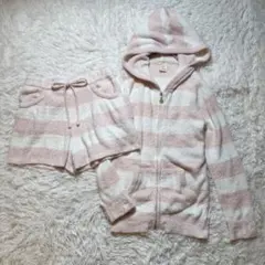 美品 ジェラートピケ 長袖パーカー ショートパンツ セット ピンク×ホワイト