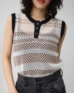 AZUL by moussy マルチボーダーメッシュニット