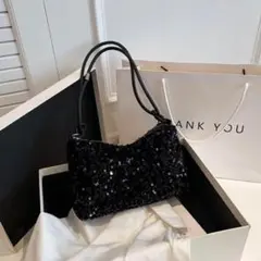 スパンコール　ハンドバック　ショルダーバッグ　パーティーバッグ　黒 結婚式 新品