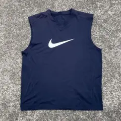 00's NIKE ビッグロゴ 紺 × 白 古着 ノースリーブウェアのサムネイル
