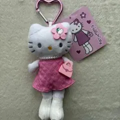 新品 ハローキティ ぬいぐるみキーホルダー 水玉 パール 足長 美品 ②