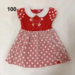 赤と白の水玉 半袖ワンピース 100cm