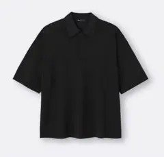GU ウォッシャブルニットポロシャツ (5分袖) L ブラック