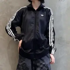 新品　adidas サテンフリルトラックジャケットトラックトップ黒Mアディダス
