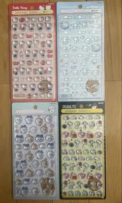 ちいかわ、ハローキティ、シナモン、スヌーピー　ボンボンドロップシール4枚セット